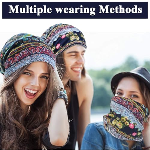PALAY® Beanie Cap for Women Floral Print Chemo Slouchy Hijab Turban Fashion Hip-Hop Skull Dwarf Hat Boho Soft Running Head Scarf for Teen Girls All Season Use 2 PCS Blue PALAY® Beanie Cap for Women Floral Print Chemo Slouchy Hijab Turban Fashion Hip-Hop Skull Dwarf Hat Boho Soft Running Head Scarf for Teen Girls All Season Use 2 PCS Blue